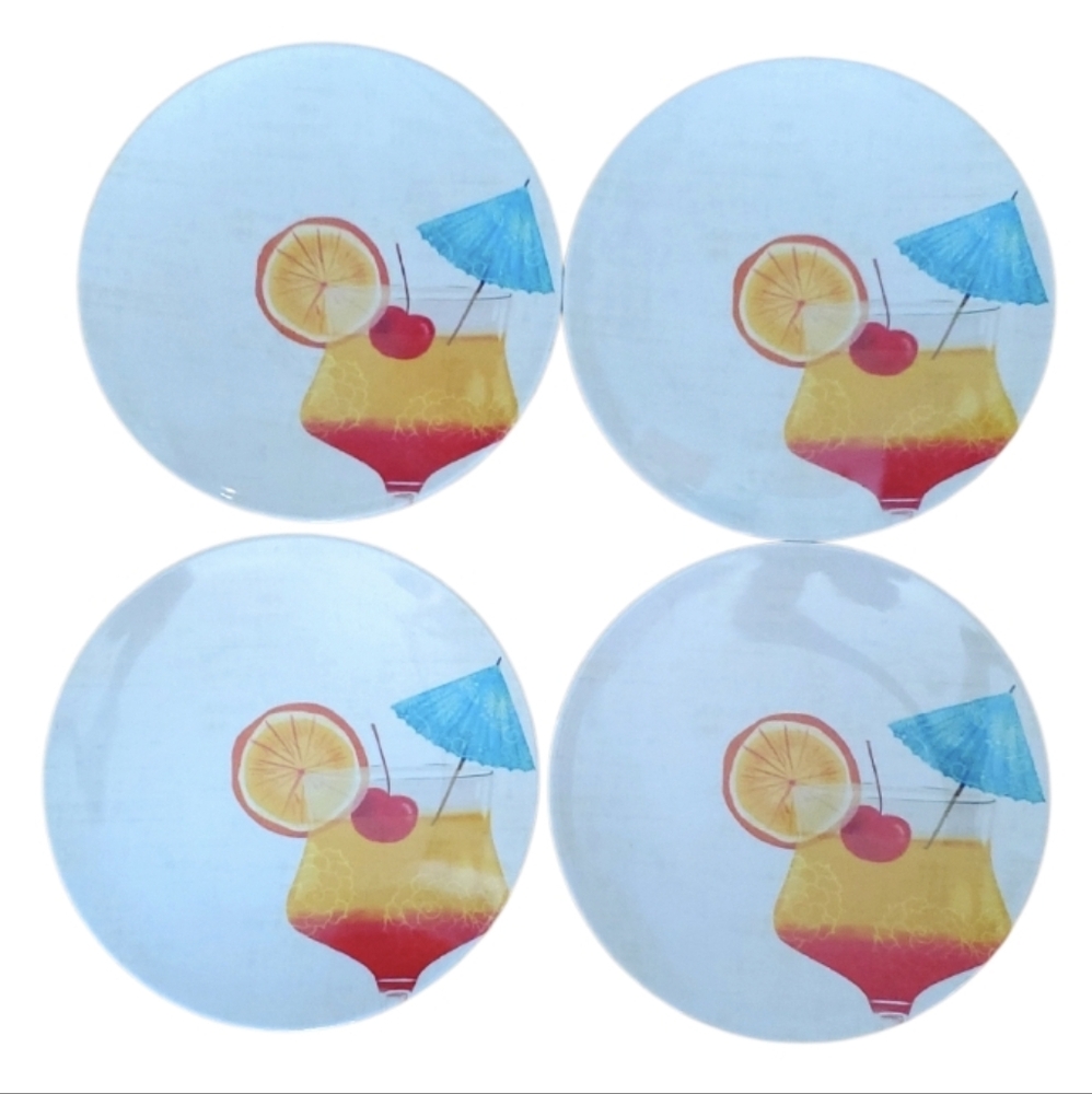 Tommy Bahama Set Of 4‎ Plates Cocktail Glass 11" Dinner Plate Size Melamine